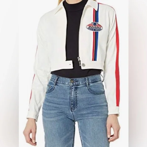 DICKIES💫Dickies Girl Women's Racing White Cropped Jacket - Picture 1 of 11